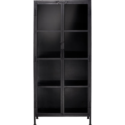 Union Curio Cabinet by Jamie Young in black iron, clear glass. Made from iron, glass in a modern style.