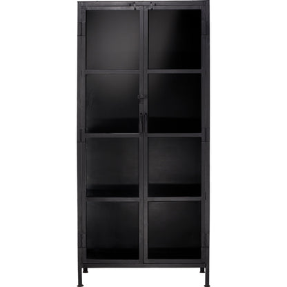 Union Curio Cabinet by Jamie Young in black iron, clear glass. Made from iron, glass in a modern style.