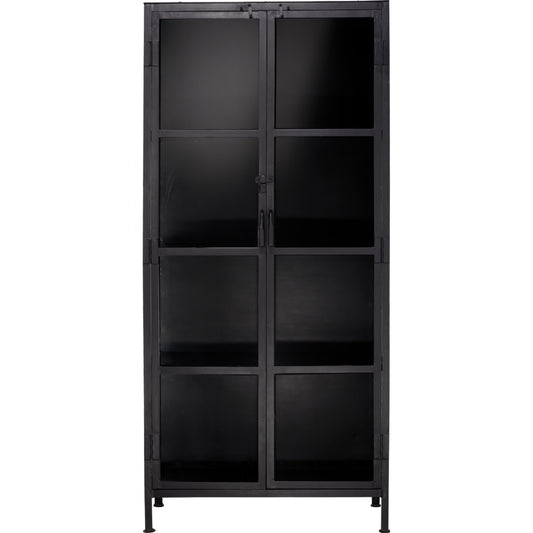 Union Curio Cabinet by Jamie Young in black iron, clear glass. Made from iron, glass in a modern style.