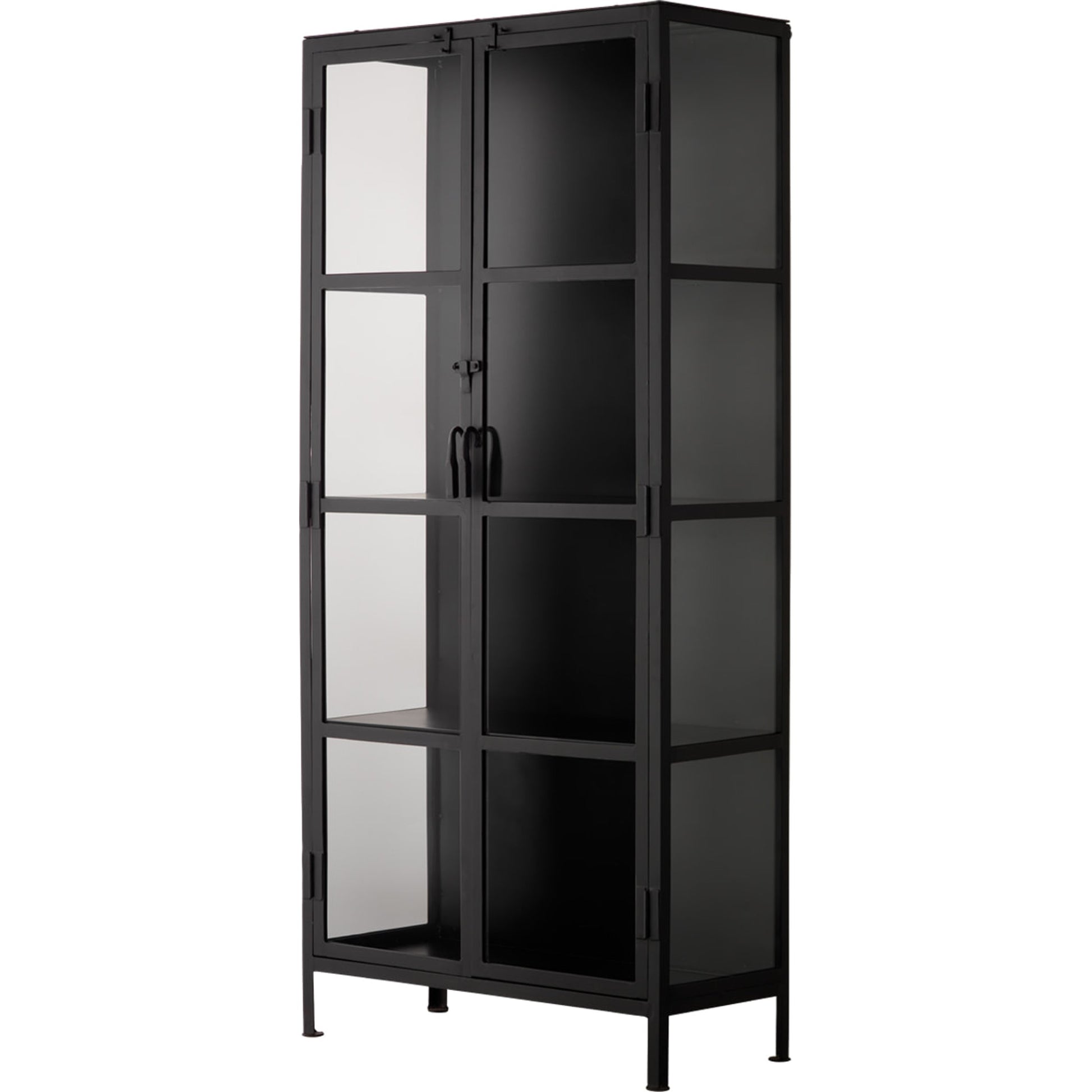 Union Curio Cabinet by Jamie Young in black iron, clear glass. Made from iron, glass in a modern style.