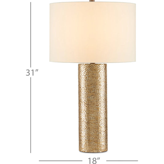 Glimmer Table Lamp by Currey and Company in gold. Made from glass, wood in a modern style.