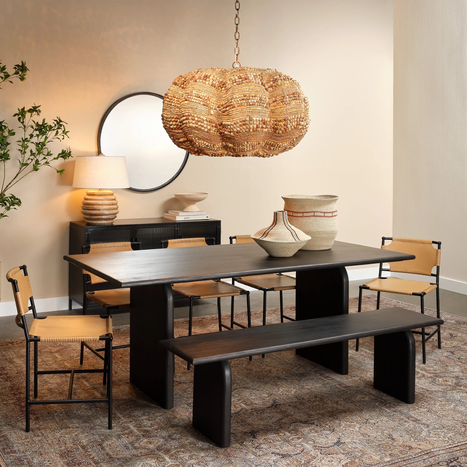 Arc Bench by Jamie Young. Made from mango wood in a modern style.