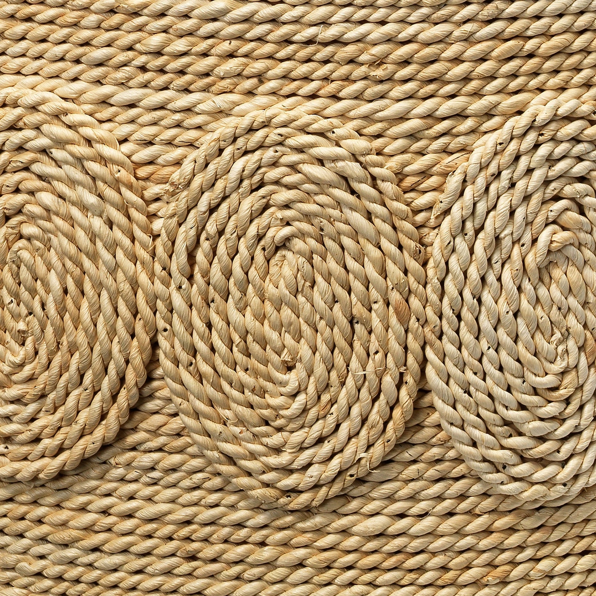Barbados Oval Side Table by Jamie Young in off-white. Made from corn straw rope with tempered glass in a coastal style.