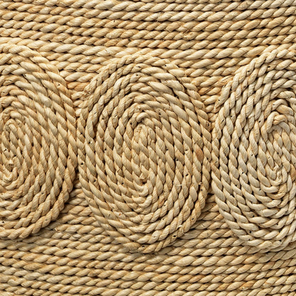 Barbados Oval Side Table by Jamie Young in off-white. Made from corn straw rope with tempered glass in a coastal style.