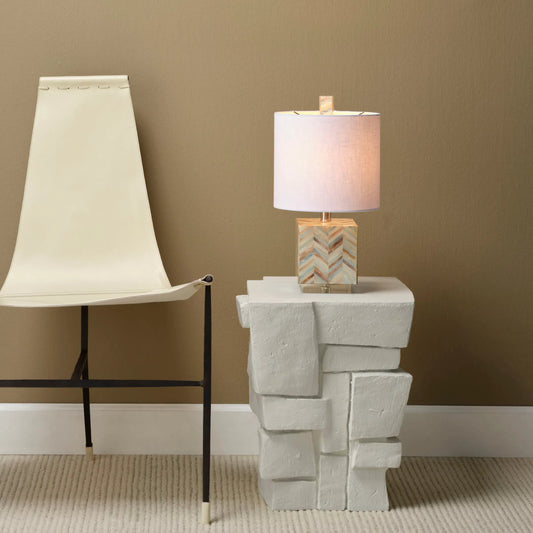 Brick Side Table by Jamie Young in cream white. Made from fiber glass in a unique style.