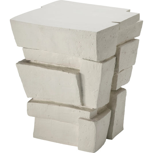 Brick Side Table by Jamie Young in cream white. Made from fiber glass in a unique style.