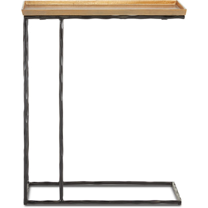 Boyles C Table by Currey and Company in antique brass, black. Made from cast aluminum, wrought iron in a transitional style.