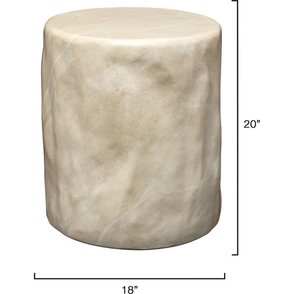 Cedar Side Table by Jamie Young in faux travertine marble. Made from concrete in a unique style.