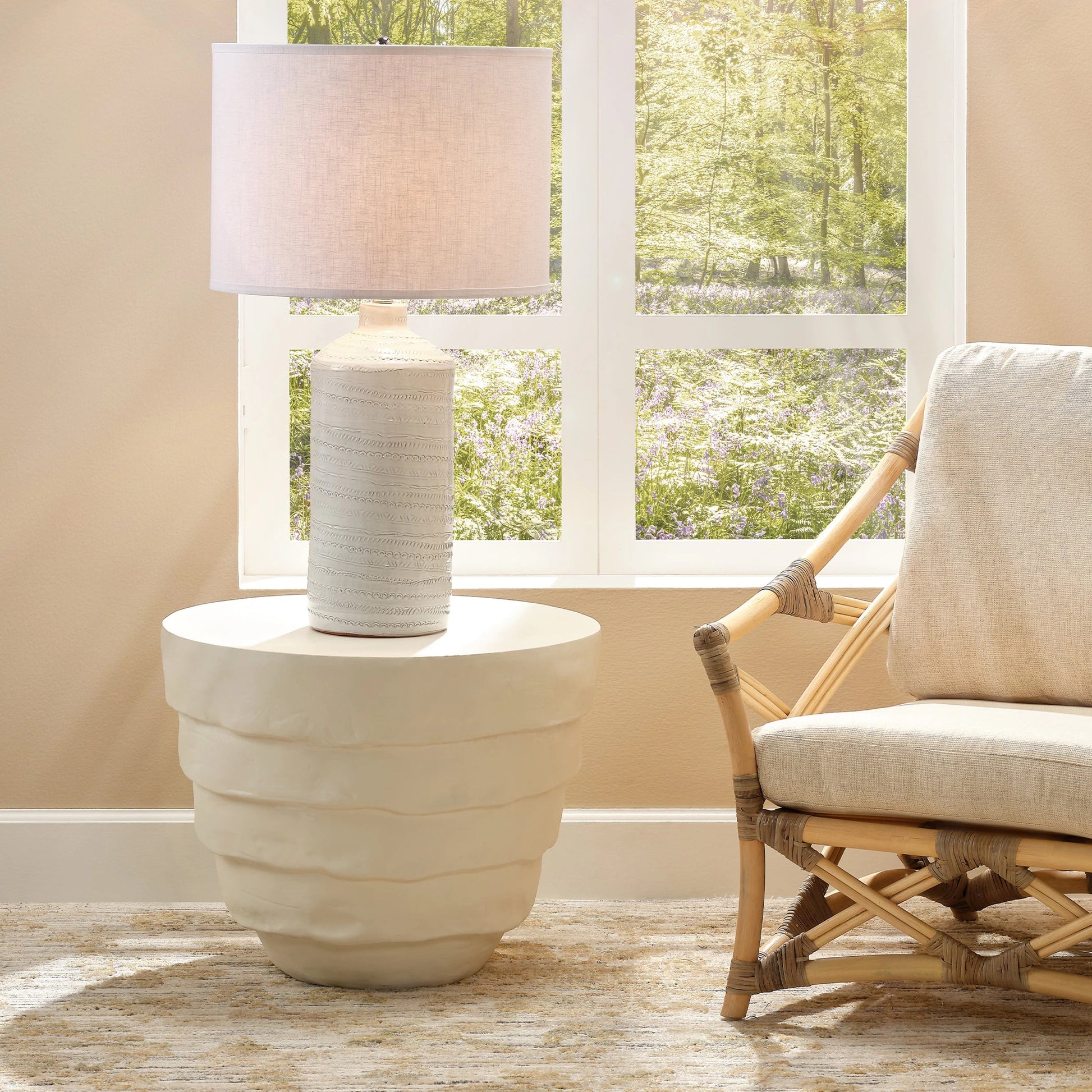 Concentric Side Table by Jamie Young. Made from fiber glass in a modern style.