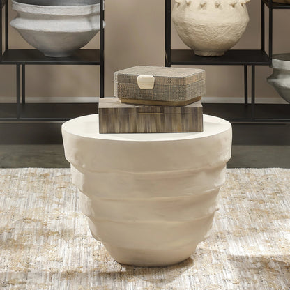 Concentric Side Table by Jamie Young. Made from fiber glass in a modern style.