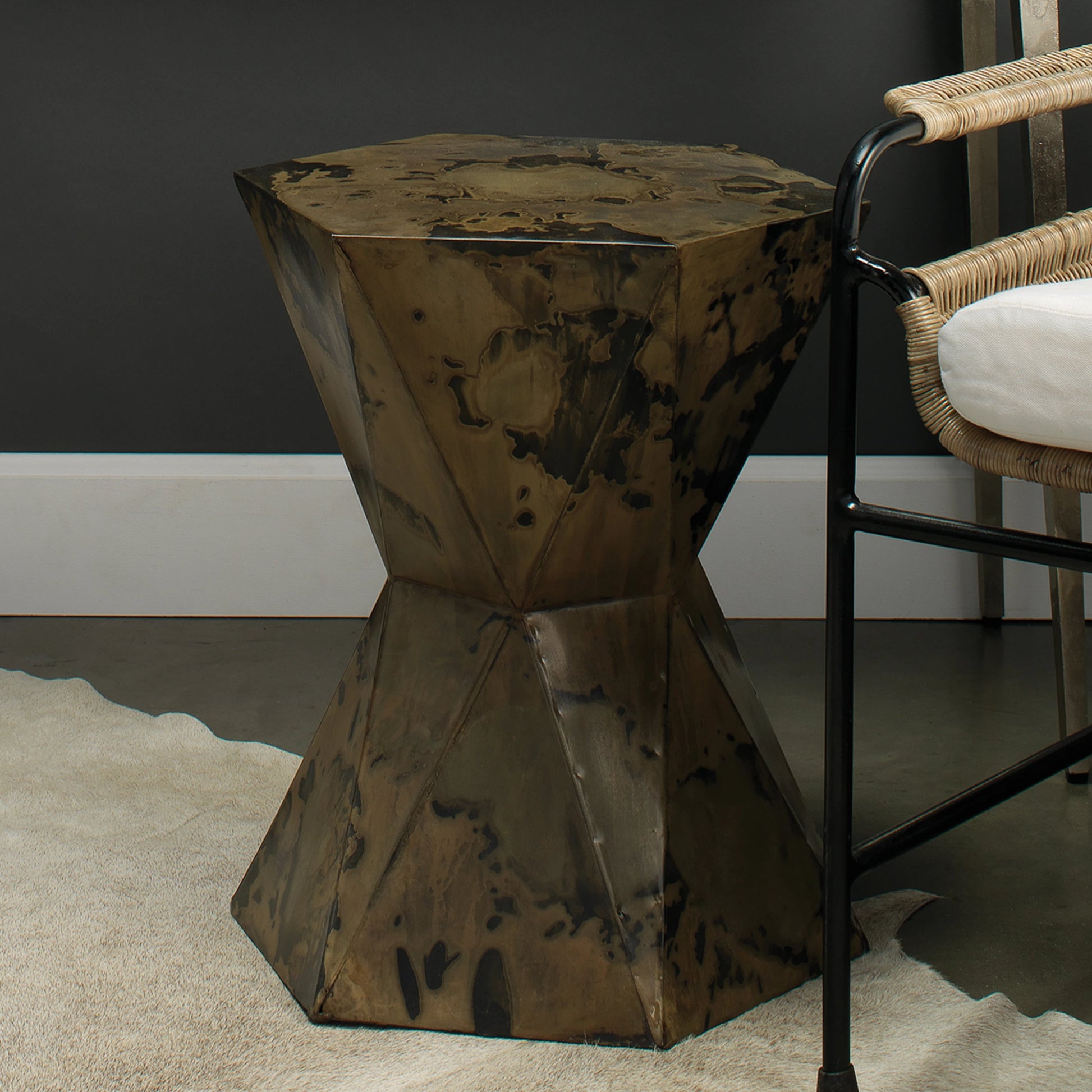 Crown Side Table by Jamie Young in black. Made from iron sheet in a eclectic & global style.