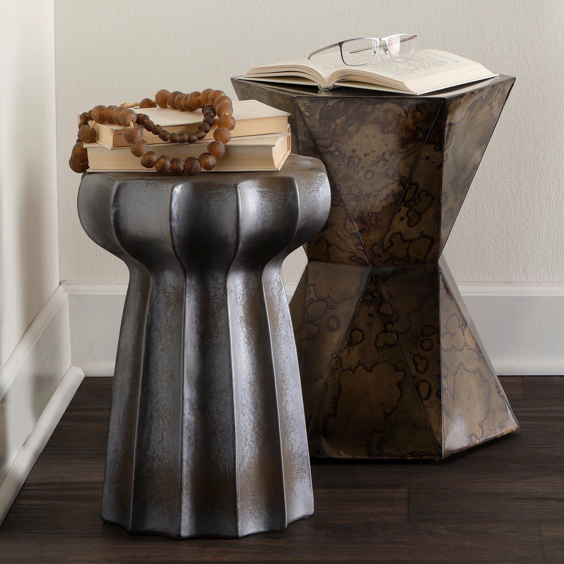 Crown Side Table by Jamie Young in black. Made from iron sheet in a eclectic & global style.
