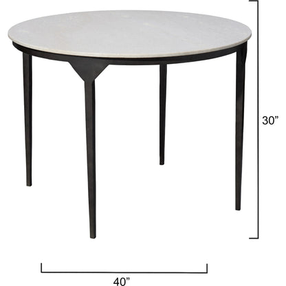 Dante Dining Table by Jamie Young in white, black. Made from white marble, metal: iron in a modern style.