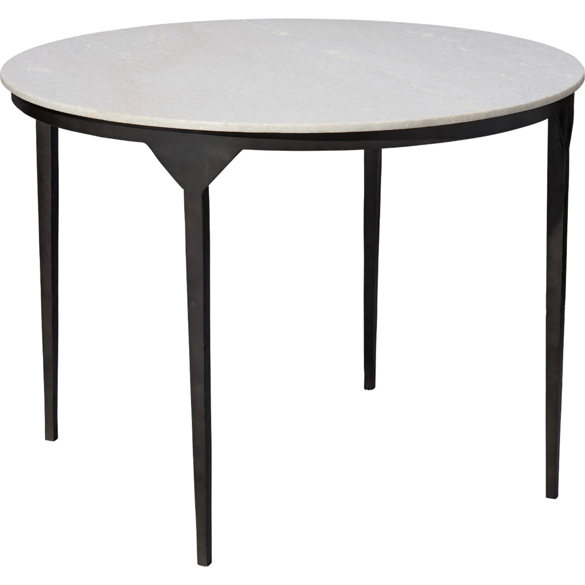 Dante Dining Table by Jamie Young in white, black. Made from white marble, metal: iron in a modern style.