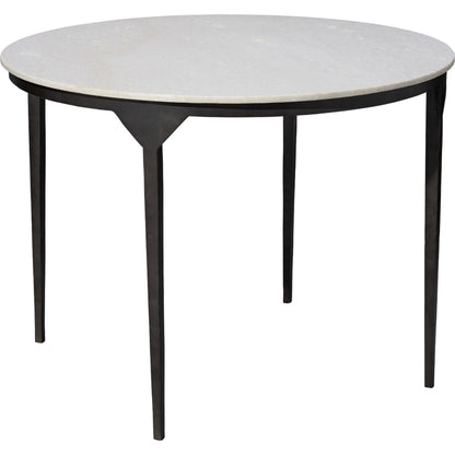 Dante Dining Table by Jamie Young in white, black. Made from white marble, metal: iron in a modern style.