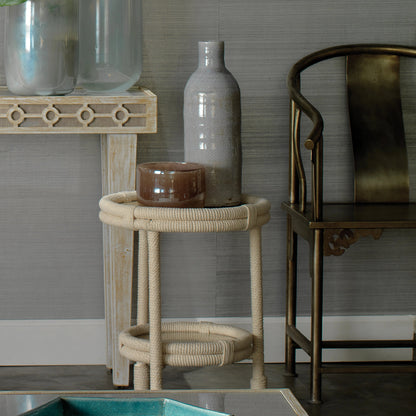 Delta Side Table by Jamie Young in white rope. Made from rope in a coastal style.