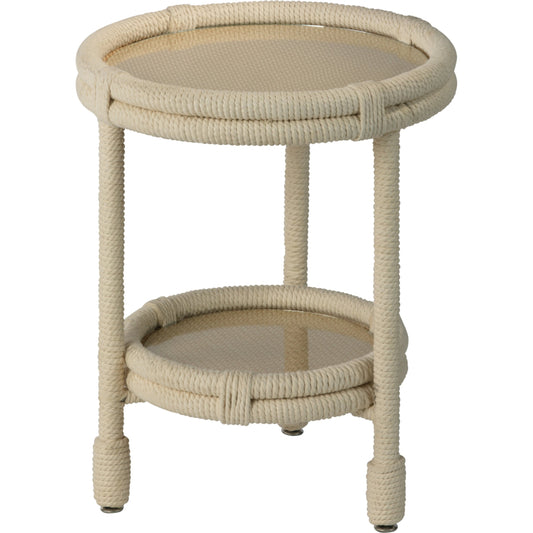 Delta Side Table by Jamie Young in white rope. Made from rope in a coastal style.