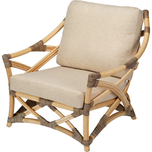 001 SI-1822183 | Additional Silo | Dune Lounge Chair by Jamie Young in natural. Made from rattan, natural muslin fabric in a coastal style.