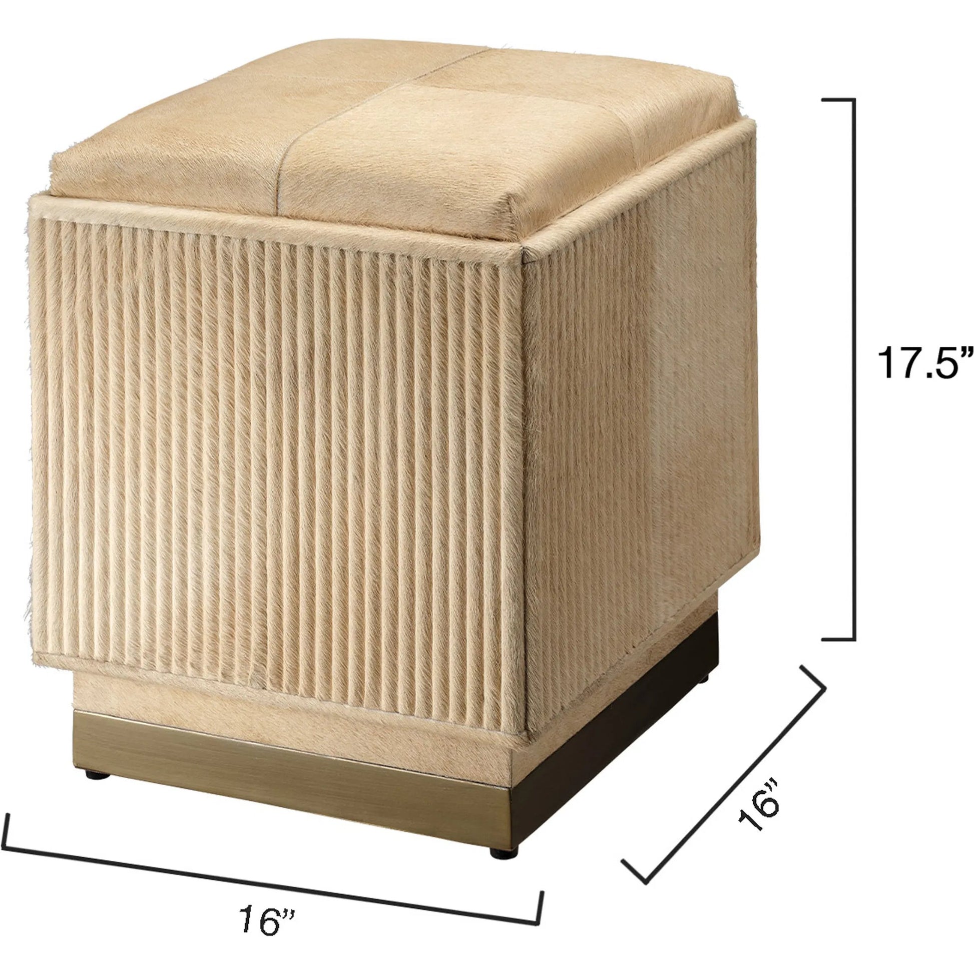 Easton Ottoman by Jamie Young. Made from hair on hide, mdf, metal: iron in a modern style.