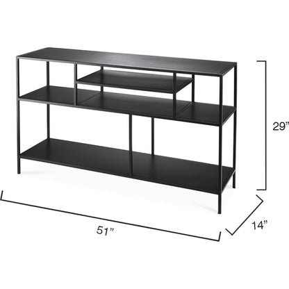 Element Shelved Console Table by Jamie Young in black iron. Made from iron in a modern style.