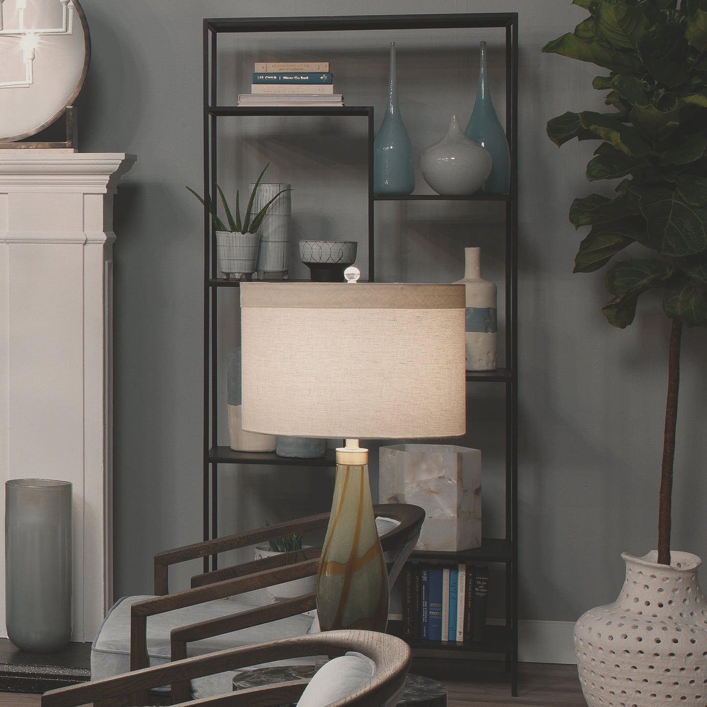 004 SR-707903 | Lifestyle | Element Etagere by Jamie Young in black iron. Made from iron in a modern style.