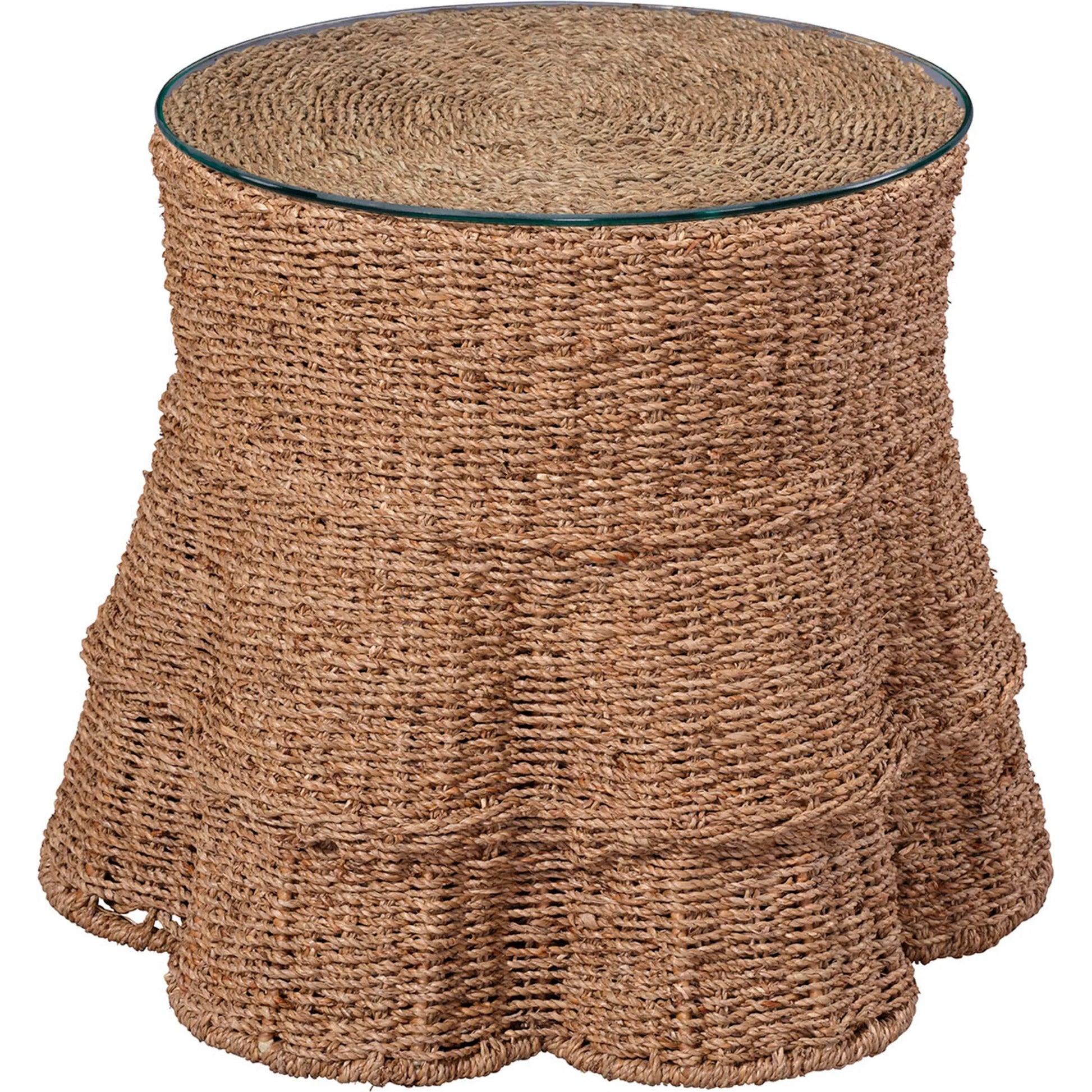 Falda Side Table by Jamie Young in verdigris. Made from seagrass in a unique style.