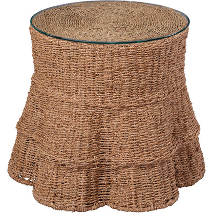 Falda Side Table by Jamie Young in verdigris. Made from seagrass in a unique style.