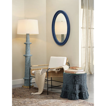 Falda Side Table by Jamie Young in verdigris. Made from seagrass in a unique style.