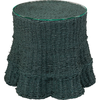Falda Side Table by Jamie Young in verdigris. Made from seagrass in a unique style.