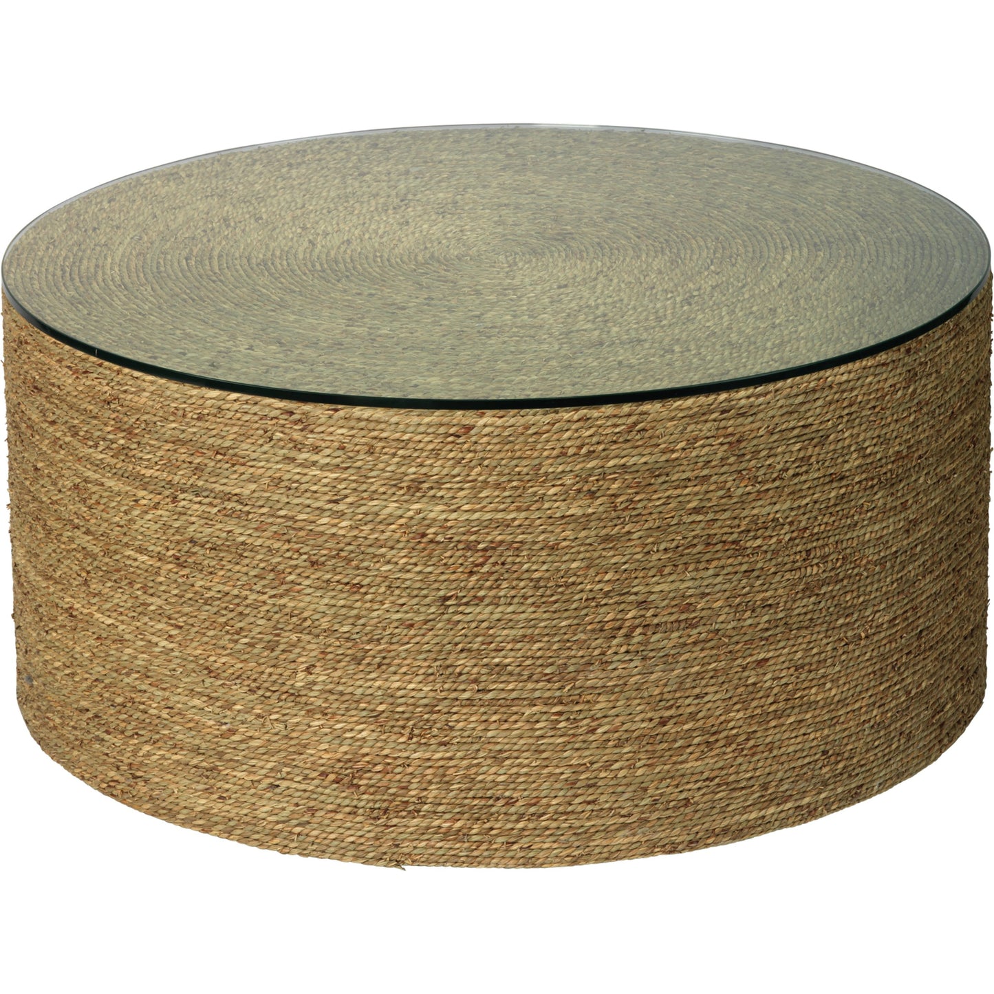 001 S-291986 | Primary Silo | Harbor Coffee Table by Jamie Young in natural. Made from seagrass, tempered glass in a modern style.