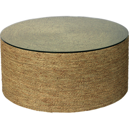 Harbor Coffee Table by Jamie Young in natural. Made from seagrass, tempered glass in a modern style.