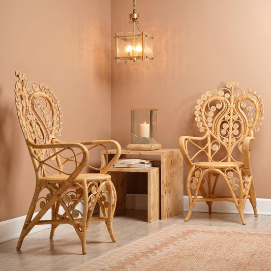 Hibiscus Arm Chair by Jamie Young. Made from rattan in a traditional style.