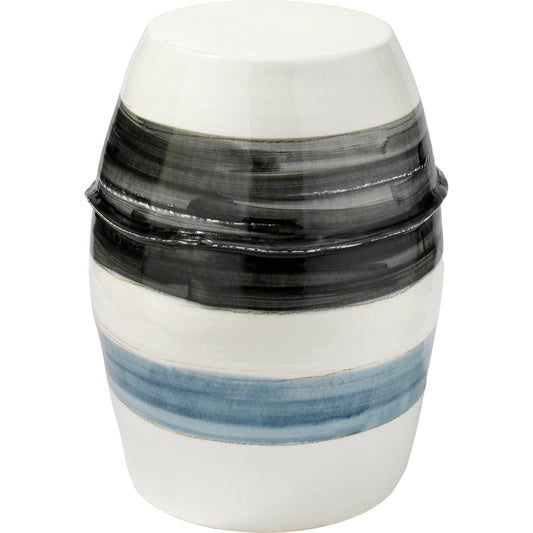 Horizon Striped Side Table by Jamie Young in grey, black & white. Made from ceramic in a modern style.