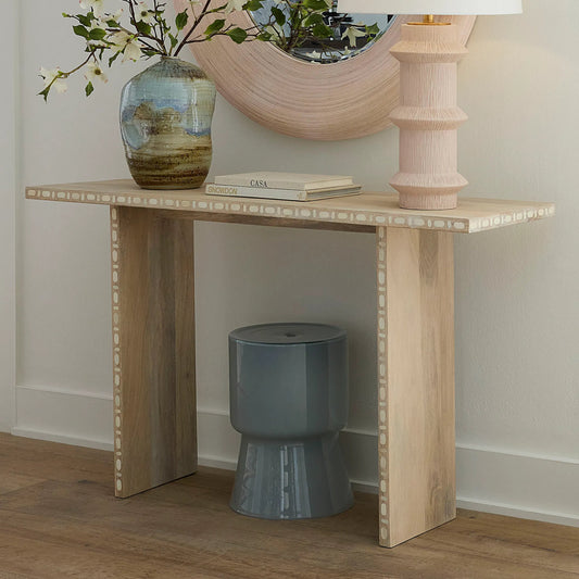Huntington Garden Stool by The Livingston Collection. Made from soda lime glass in a unique style.