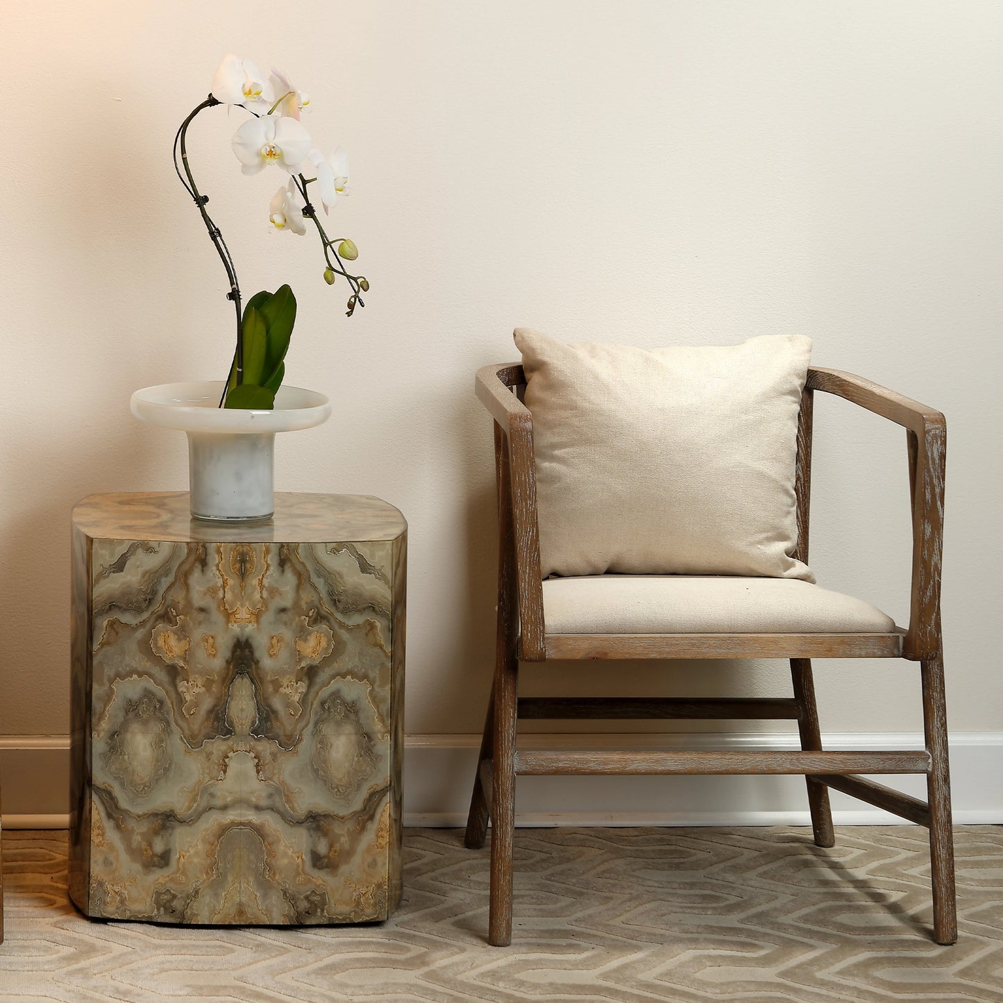 004 SI-1719678 | Lifestyle | Ink Blot Side Table by Jamie Young in gray, cream. Made from mdf in a coastal style.