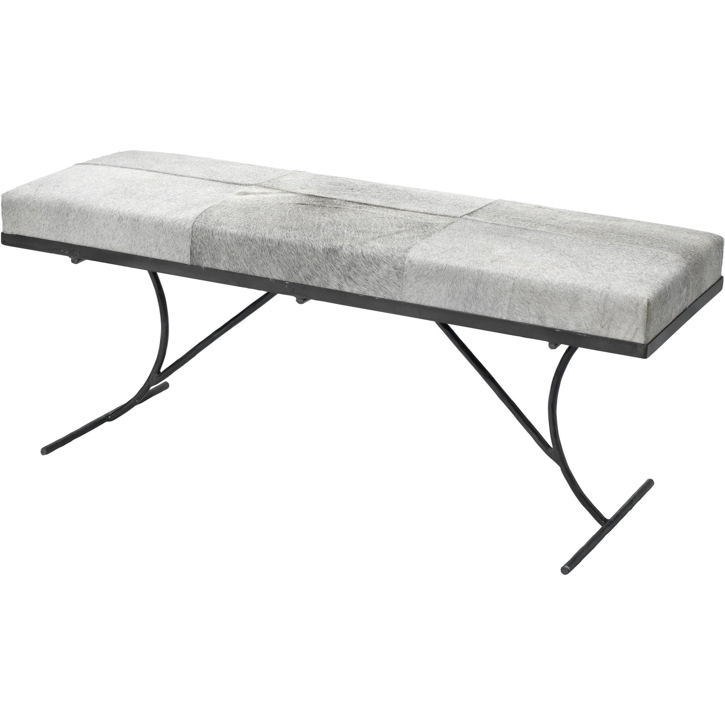 001 SI-1822200 | Primary Silo | Kai Bench by Jamie Young in grey hide, black iron. Made from leather & iron in a modern style.