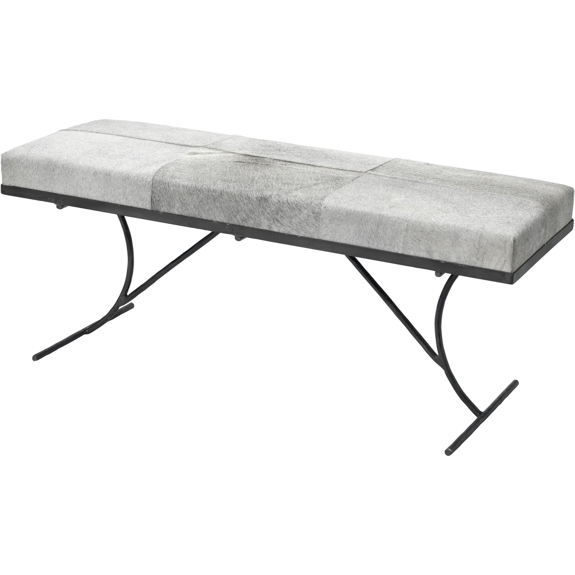 Kai Bench by Jamie Young in grey hide, black iron. Made from leather & iron in a modern style.