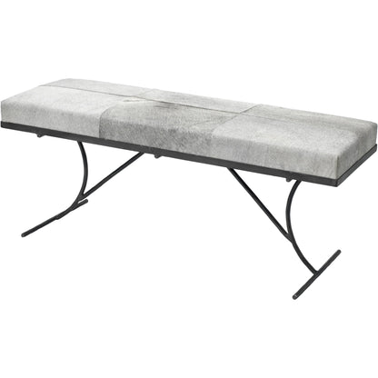 Kai Bench by Jamie Young in grey hide, black iron. Made from leather & iron in a modern style.