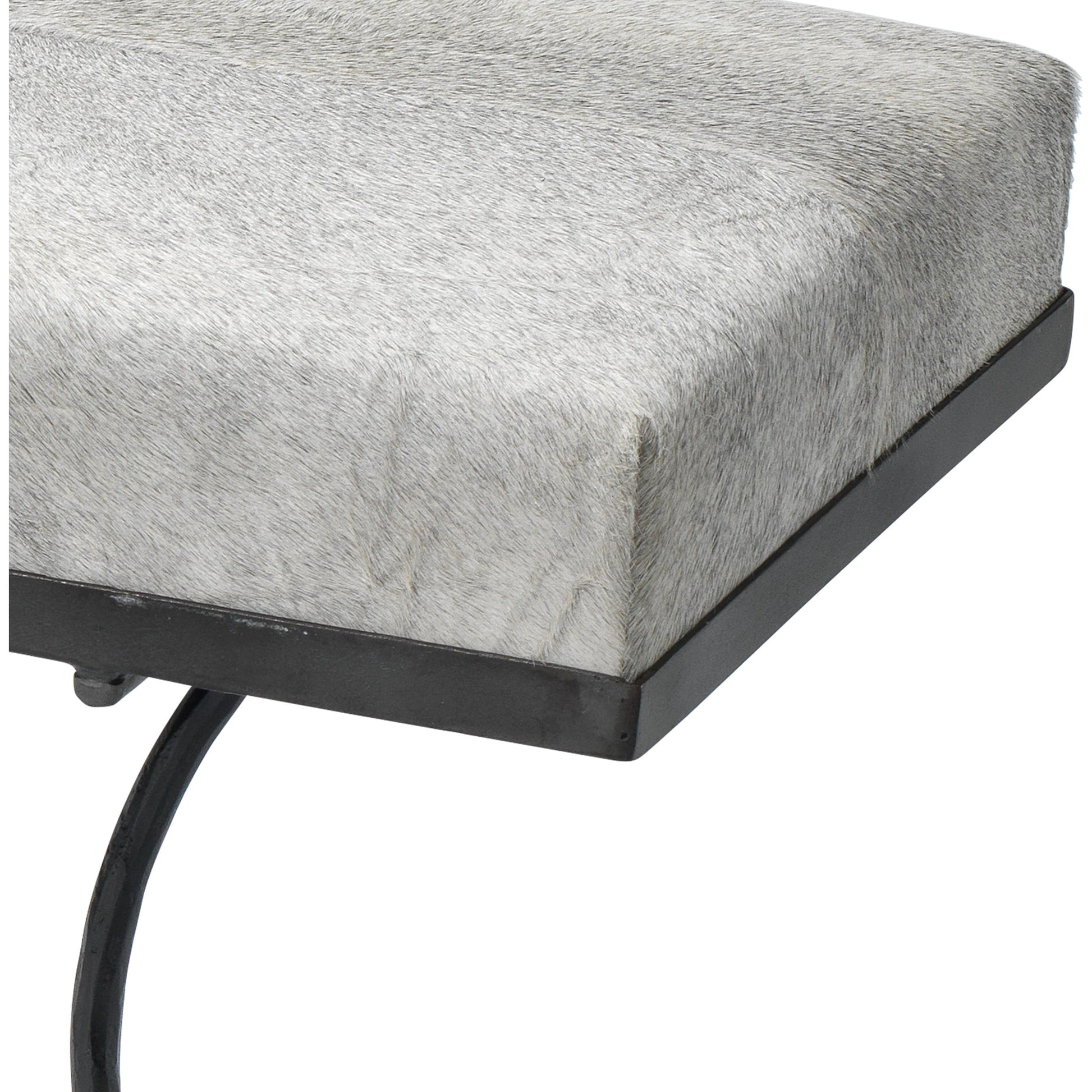 Kai Bench by Jamie Young in grey hide, black iron. Made from leather & iron in a modern style.