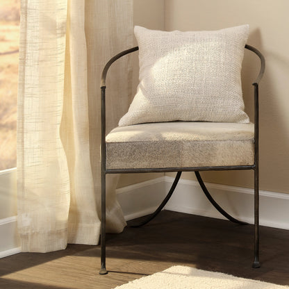 Kai Chair by Jamie Young in grey hide, black hand forged iron. Made from grey hide, black hand forged iron in a transitional style.