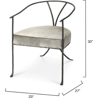 Kai Chair by Jamie Young in grey hide, black hand forged iron. Made from grey hide, black hand forged iron in a transitional style.