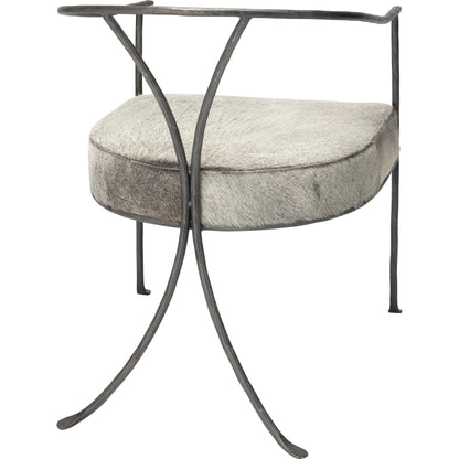 Kai Chair by Jamie Young in grey hide, black hand forged iron. Made from grey hide, black hand forged iron in a transitional style.