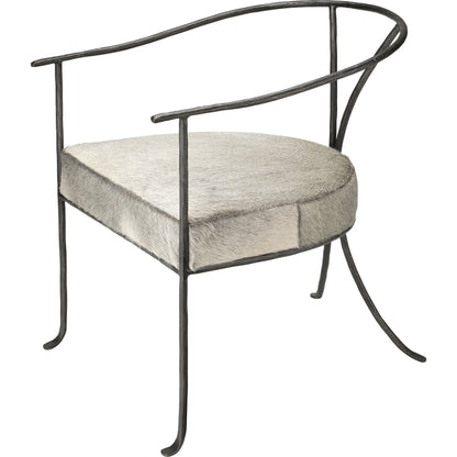 Kai Chair by Jamie Young in grey hide, black hand forged iron. Made from grey hide, black hand forged iron in a transitional style.