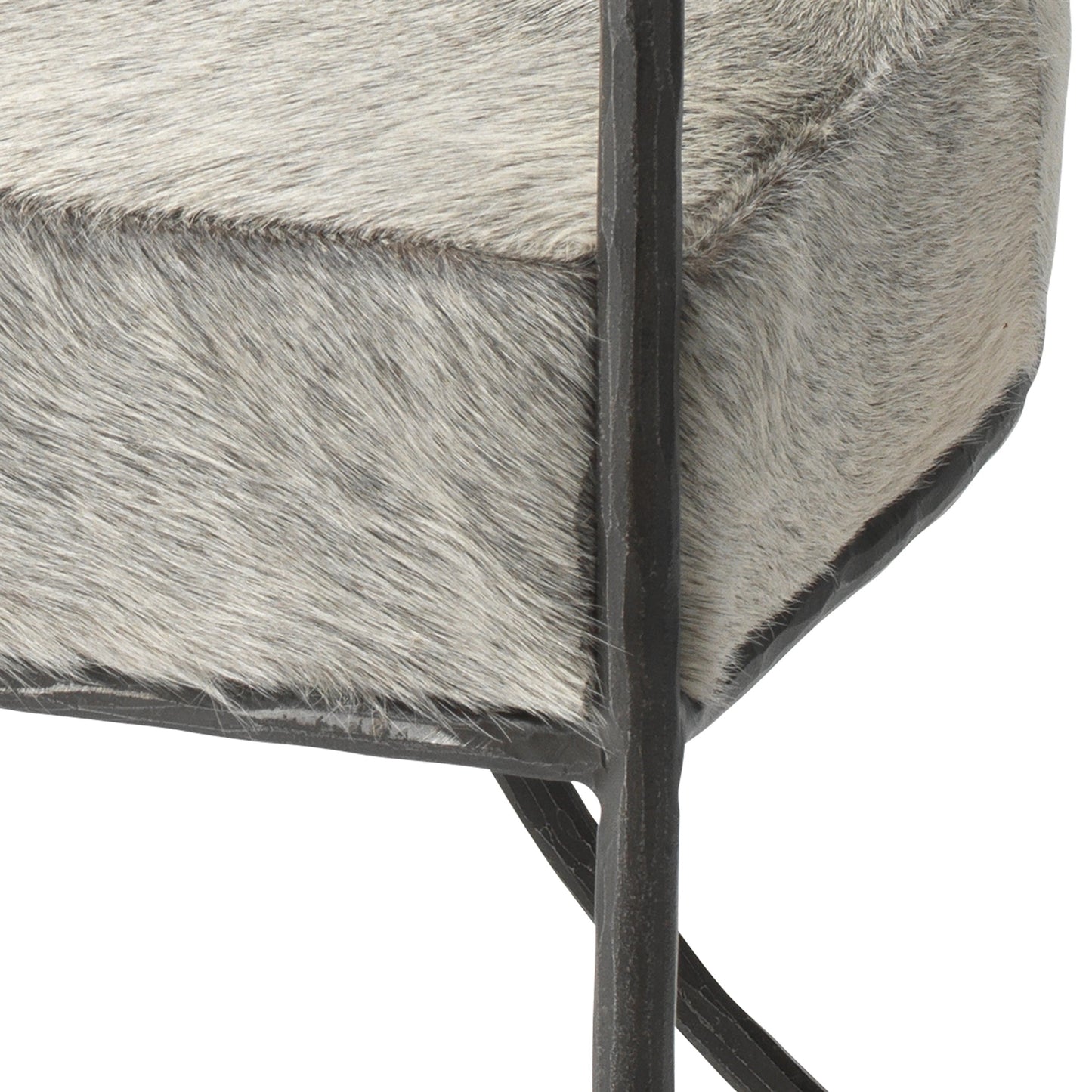 007 SI-1822201 | Closeup | Kai Chair by Jamie Young in grey hide, black hand forged iron. Made from grey hide, black hand forged iron in a transitional style.