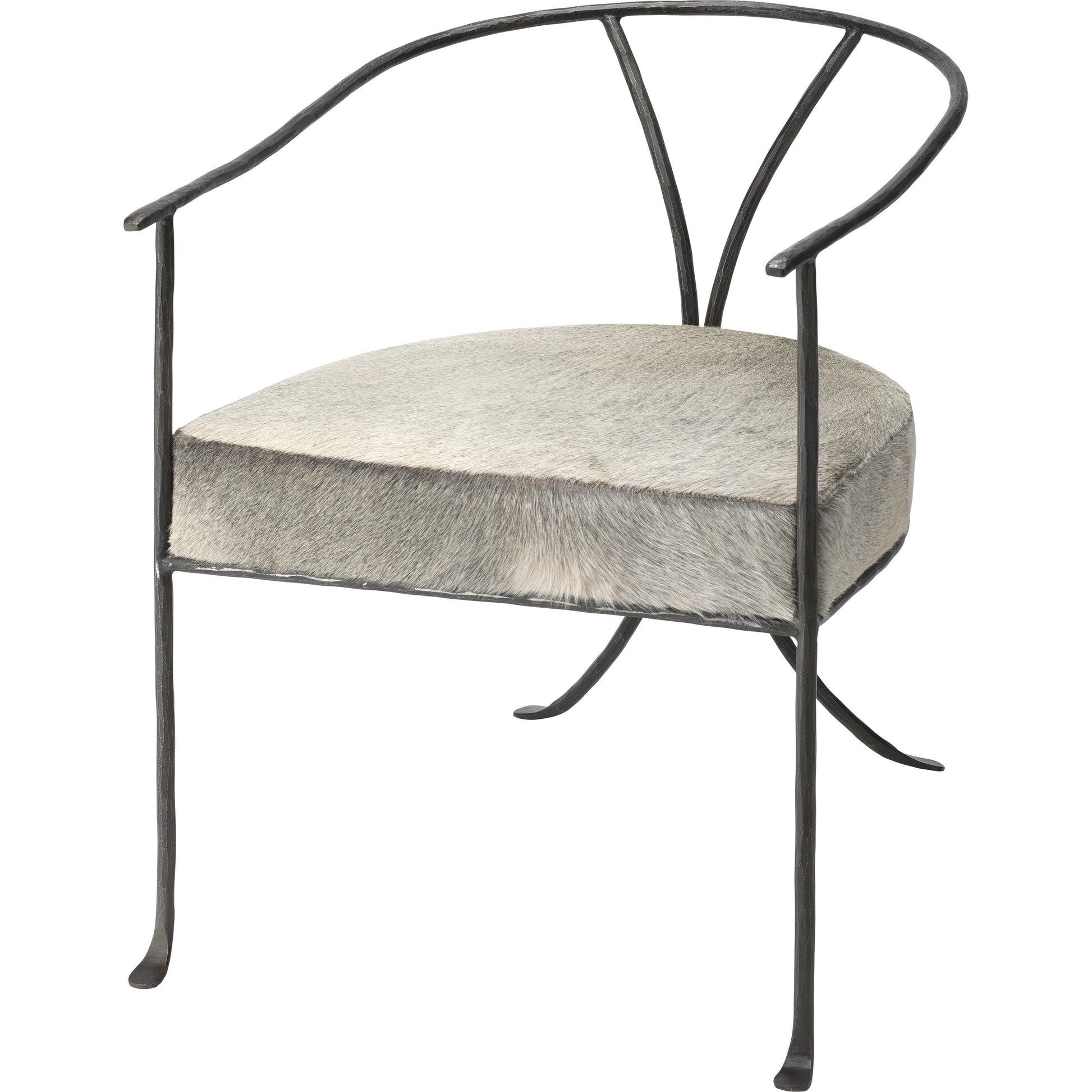 Kai Chair by Jamie Young in grey hide, black hand forged iron. Made from grey hide, black hand forged iron in a transitional style.