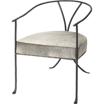 Kai Chair by Jamie Young in grey hide, black hand forged iron. Made from grey hide, black hand forged iron in a transitional style.