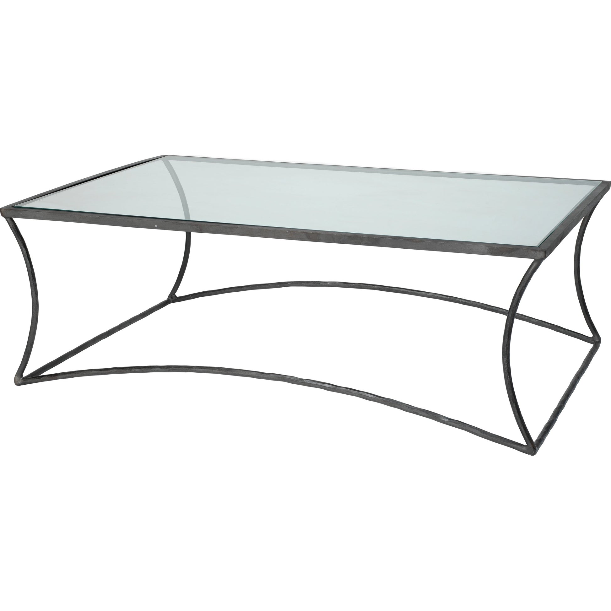 Kai Coffee Table by Jamie Young in black. Made from forged iron, clear tempered glass top in a modern style.