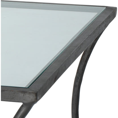 Kai Coffee Table by Jamie Young in black. Made from forged iron, clear tempered glass top in a modern style.