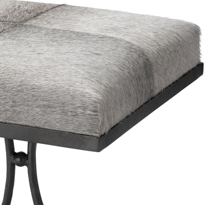 Kai Stool by Jamie Young in grey hide & black hand forged iron. Made from grey hide, black hand forged iron in a transitional style.