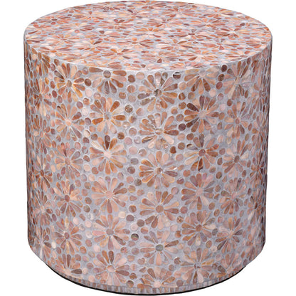 Marigold Side Table by Jamie Young in pink and pink mother of pearl. Made from mother of pearl in a unique style.